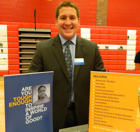 Eric Small representing Wheelock College at the annual College Fair at Watertown High School on Oct. 9, 2014. 