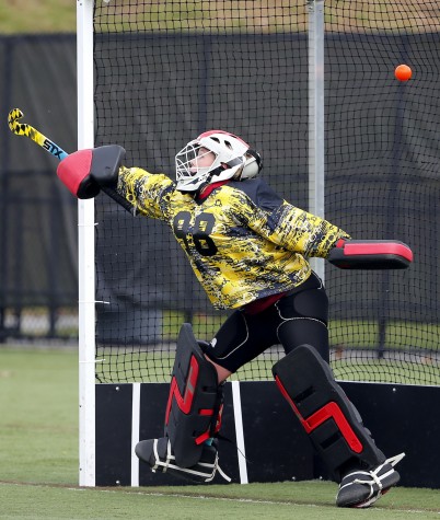 Weston goalkeeper Maddie Hayes can't stop this penalty shot by Watertown's Emily Loprete during their Div. 2 North field hockey final in North Andover, Mass., on Sunday, Nov. 9, 2014. Watertown won, 2-0, to advance to the state semifinal on Tuesday, Nov. 11, 2014.