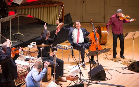 Cellist Yo-Yo Ma and the Silk Road Ensemble perform during their concert at Symphony Hall in Boston on March 4, 2015. 