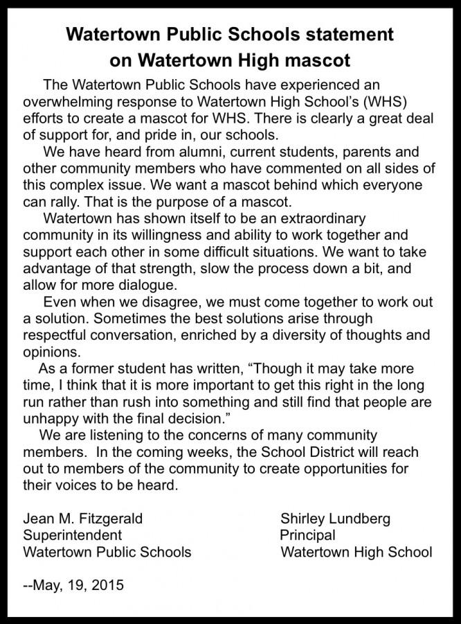 Watertown Public Schools statement about Watertown High logo