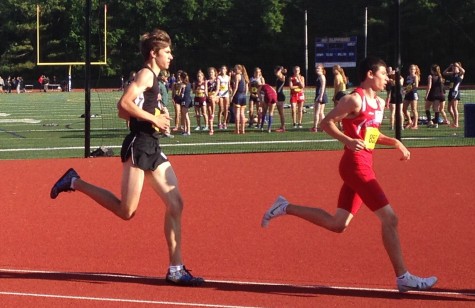 Watertown High's Jeremy Breen (left) competes in the MIAA Division 4 track championships on Wednesday, June 3, 2015, at Norwell.  Aside from racing in the mile, Breen joined Amin Touri, Prosper Lubega, and Vasken Kebabjian on the 4x400 relay team that finished second in 3:34.52.
