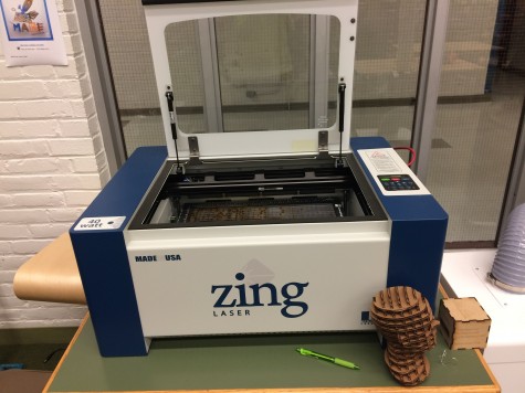 The laser cutter is one of the pieces of equipment in the new Fab Lab in the Watertown High library. 