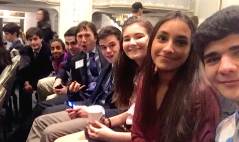 Members of the Watertown High delegation take a group selfie while at the 2016 Boston Invitational Model United Nations Conference at the Park Plaza Hotel.