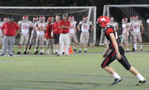 Conor Kennelly lines up a pressure-packed 48-yard field goal for Watertown in the Raiders game against Wakefield on Sept. 23, 2016. Kennelly's kick was good, forcing overtime, 17-17. 
