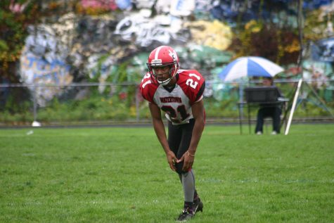 Mange Camara (21) helped Watertown beat host Stoneham, 16-8, in overtime on Saturday, Oct. 22, 2016. With the win, Raiders improved to 6-1 and earned a top seed in the MIAA Division 3 North playoffs.