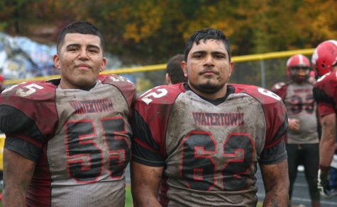 Bryan Canales (55) and Gautam Mannan (62) helped Watertown beat host Stoneham, 16-8, in overtime on Saturday, Oct. 22, 2016. With the win, Raiders improved to 6-1 and earned a top seed in the MIAA Division 3 North playoffs.