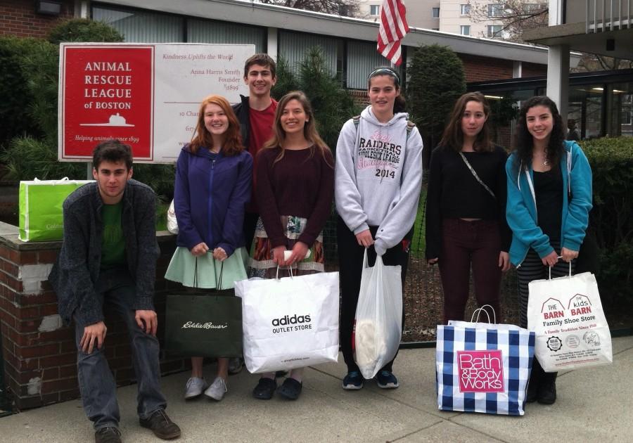 Members of Watertown High Schools new Animal Rights Club brought donations to the Animal Rescue League of Boston on April 29, 2014.