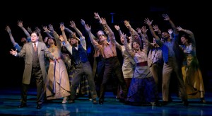 Michael McGrath and company in the opening number of Finding Neverland at the American Repertory Theater in Cambridge through Sept. 28, 2014. 