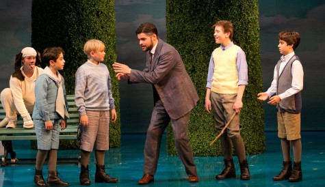 J. M. Barrie, Porthos, and the Llewelyn Davies boys play in Kensington Gardens in Finding Neverland at A.R.T. in Cambridge. 