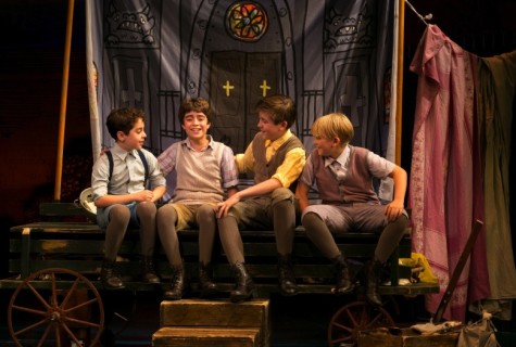 The Llewelyn Davies boys together. (Alex Dreier, Aidan Gemme, Sawyer Nunes, Hayden Signoretti) in "Finding Neverland" at the American Repertory Theater in Cambridge. 