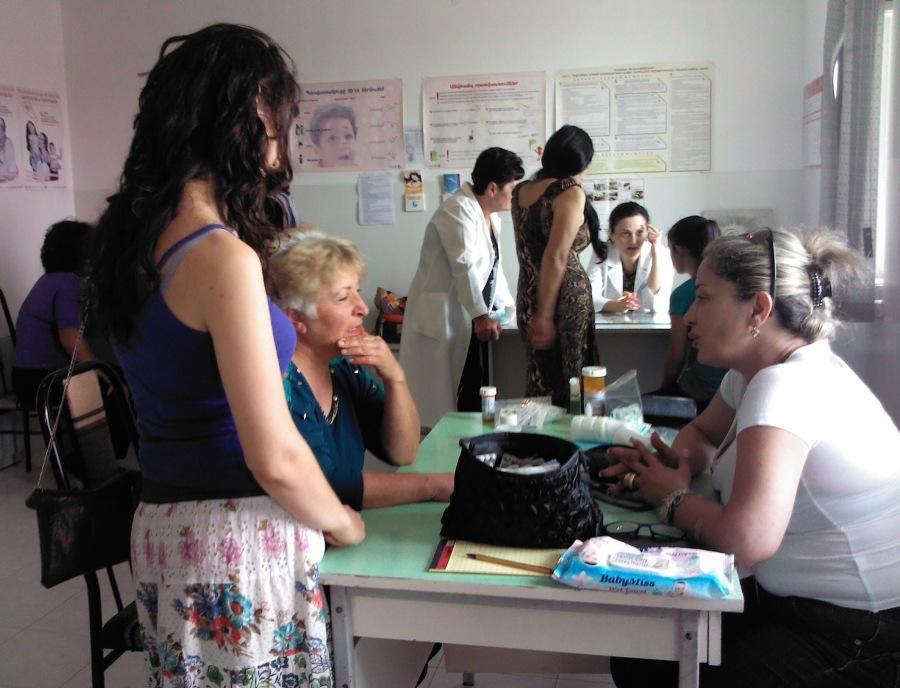 Patients register to see one of the four doctors brought to Karahunge, the town sponsored by Watertown High Schools Armenian Club.