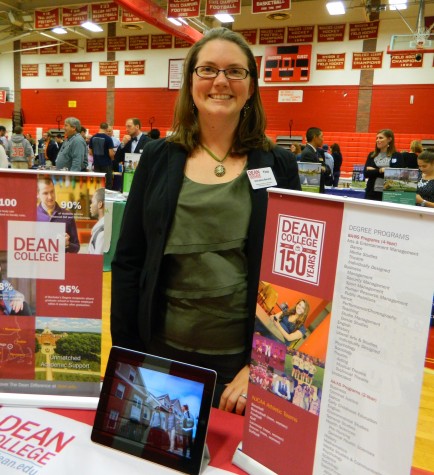Christina Berardi representing Dean College at the annual College Fair at Watertown High School on Oct. 9, 2014. 