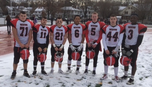 Members of the junior class on Watertown Highs football team pose after the Raiders defeated Belmont, 34-13, on Thanksgiving. The Class of 2016 inherits a three-game winning streak in the ancient rivalry.