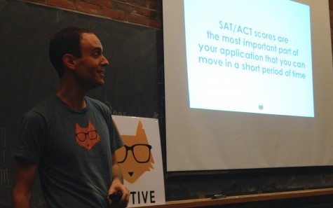 Miro Kazakoff, founder of Testive.com, visited Watertown High School on Oct. 9, 2014, to give students and parents tips and strategies on how to improve scores in the SAT and ACT.