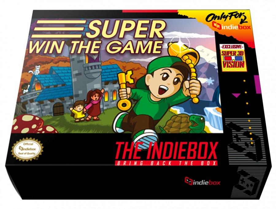 The packaging for the limited edition retail version of Super Win the Game, available via IndieBox.  
