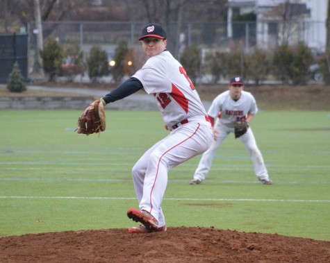 Watertown High senior Brendan Berkeley pitches Tuesday, April 7, 2015, in the Raiders' 9-2 season-opening loss to Belmont.