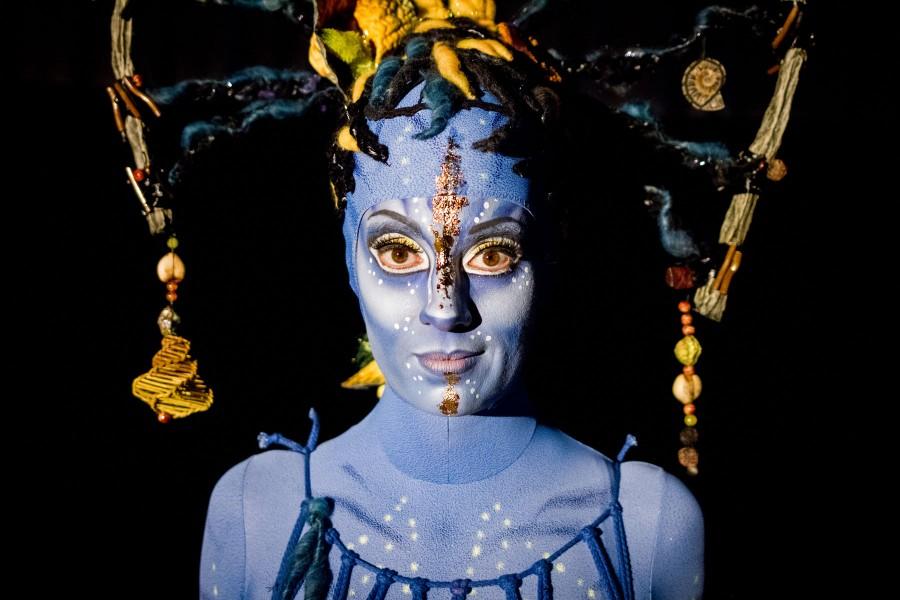A closeup of the intricate makeup and design worn by the performers in Cirque du Soleils new production, Toruk: The First Flight.