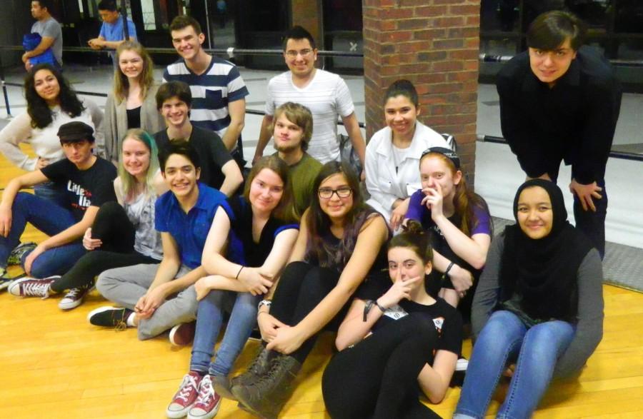 Some of the cast of Fiddler on the Roof pose during a break in Bandarama. Fiddler on the Roof will be staged at Watertown High School on March 17-19, 2016.