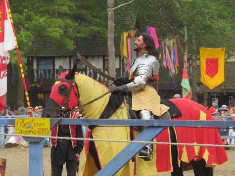 A knight addresses his fans before the joust at King Richard's Faire in Carver, Mass. (Sept. 3, 2016)