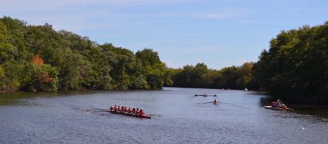 The novice girls competitive team from Community Rowing Inc. gets its work in on the Charles River.