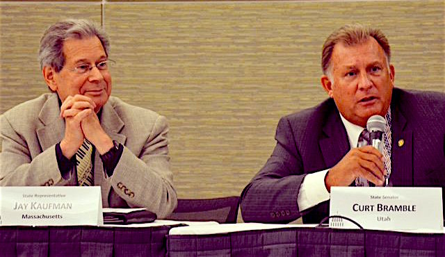 Jay Kaufman (left), a state Representative for Massachusetts, and Curt Bramble, a state Senator from Utah, were part of the National Conference of State Legislators’ 2017 Legislative Summit at Boston Convention Center in August.