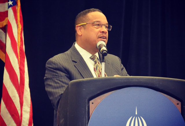 Keith Ellison, a US Representative for Minnesota, spoke at the closing day of the National Conference of State Legislators’ 2017 Legislative Summit at Boston Convention Center in August.