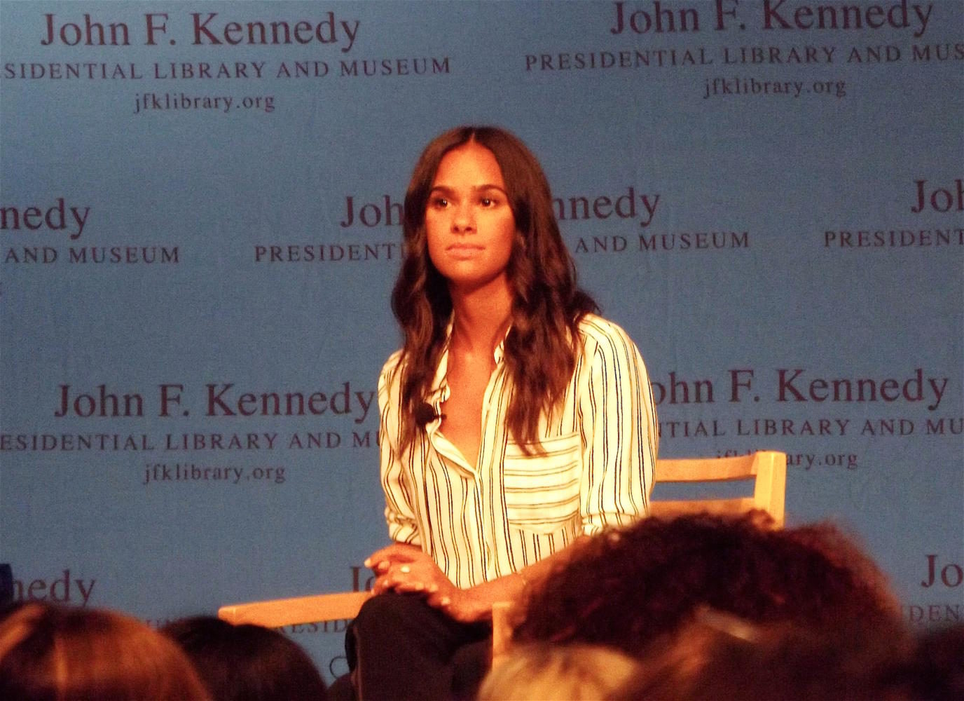 Misty Copeland, principal dancer for the American Ballet Theatre, listens to a question from the audience at the John F. Kennedy Presidential Library and Museum on Aug. 28, 2017.