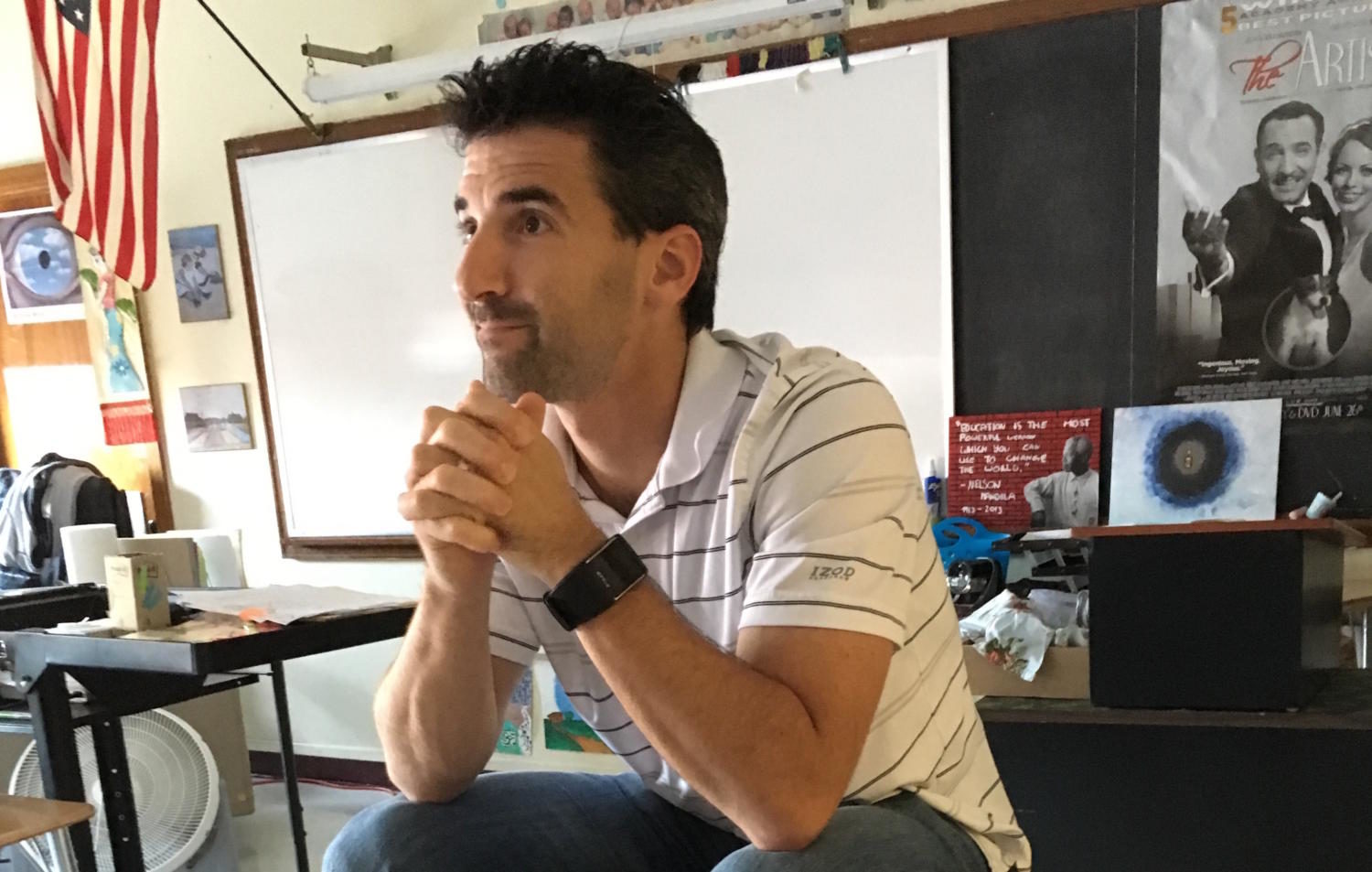 Watertown High teacher Matt Rose talks with Raider Times reporters on Sept. 13, 2017.