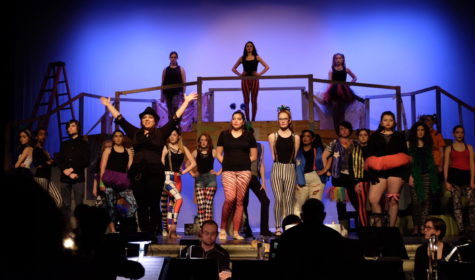 Watertown High School staged Pippin on March 15-17, 2018, which featured Sandra Chaco (left) as Lead Player.