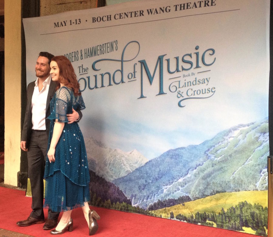 Jill-Christine Wiley (Maria) and Mike McLean (Captain von Trapp) on the red carpet outside Boch Center in Boston.