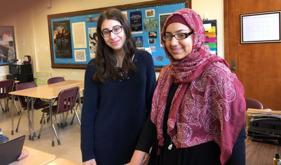 Watertown High School juniors Melanne Ghahraman (left) and Hina Rafiq are leading a school supply  drive through June 15, 2018, to benefit the Kids In Need Foundation.