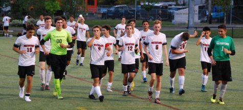 The Watertown boys soccer team thanks the fans -- highlighted by a  Jhonathan Inacio bow -- who traveled to Wakefield to see the Raiders 5-1 win on Monday, Sept. 17, 2018. 