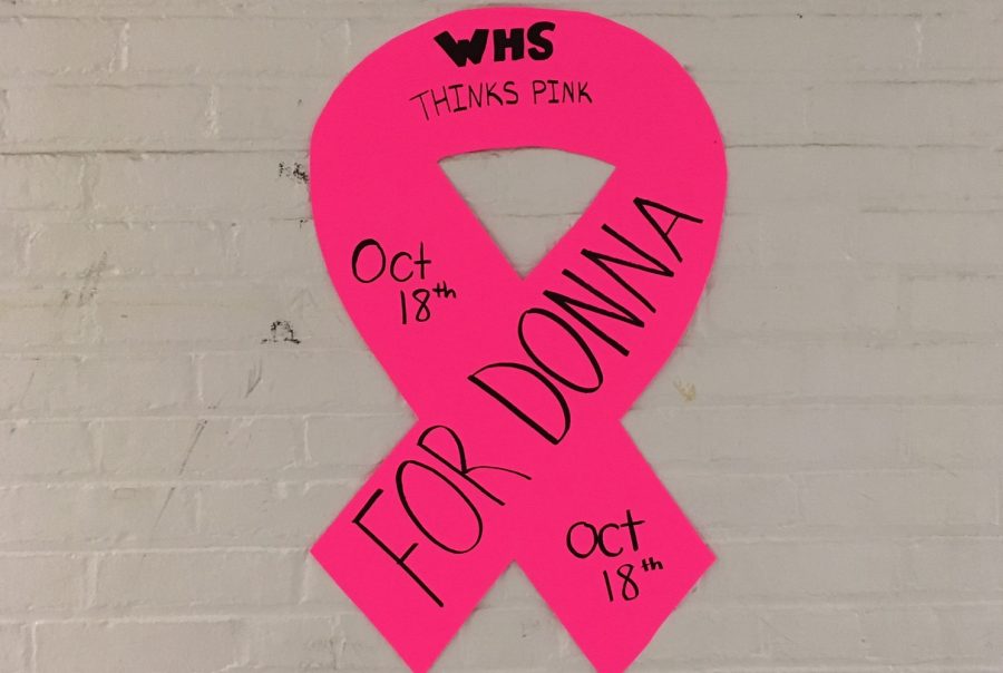 One of the posters promoting the Think Pink activities at Watertown High School during Homecoming Week, being Oct. 15, 2018.