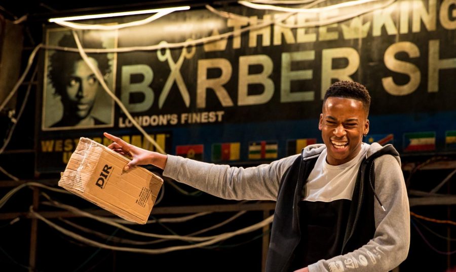 Elliot Edusah in Barber Shop Chronicles, playing at the American Repertory Theater in Cambridge through Jan. 5, 2019
