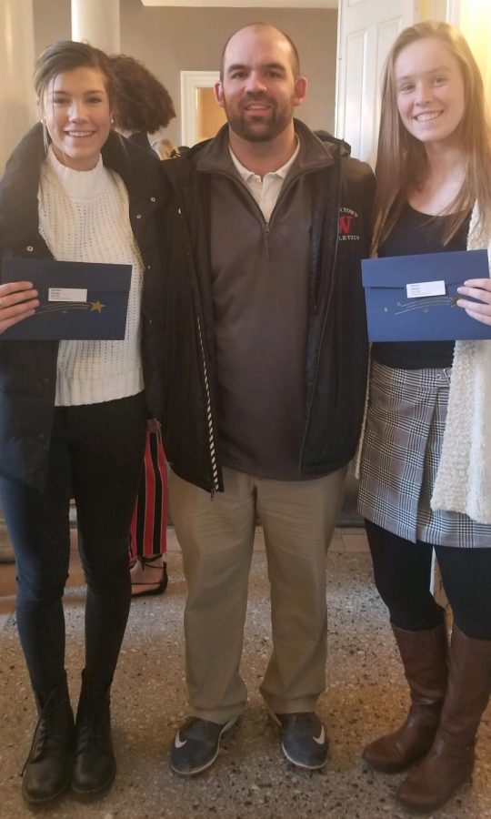 Watertown High was represented by senior Gabby Venezia (left), athletic director Ryan Murphy (center), and junior Brianna Williams at the Girls and Women in Sports Day at Faneuil Hall on Feb. 1, 2019.