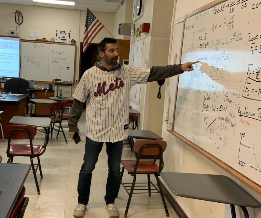 Matt Rose, a physics teacher at Watertown High School, rocks a Mets jersey on Wednesday, Nov. 20, 2019, during the third day of Spirit Week 2019.