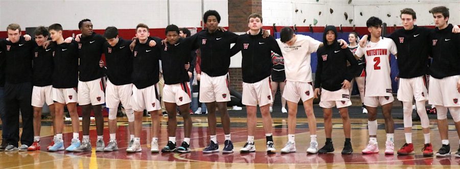 Watertown High lines up before hosting Hamilton-Wenham in a MIAA Division 3 North quarterfinal Sunday, March 1, 2020.