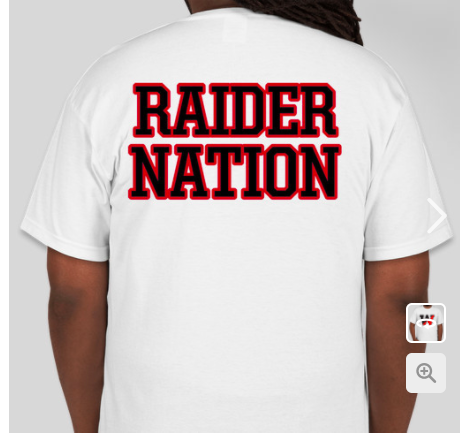 The back view of the Raider Nation shirts being sold by the WHS Class of 2021 through Friday, Feb. 12. Short sleeve shirts cost $15, and long sleeve are $20.