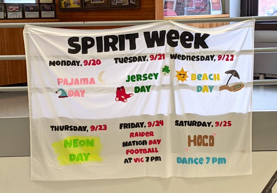 Pride Club made a banner promoting Spirit Week and the Homecoming dance and placed it in the center stairwell at Watertown High School for all students to see. 