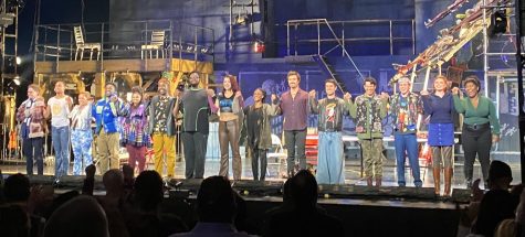 The cast of Rent takes a bow Wednesday, Oct. 13, 2021, following its performance at the Boch Center / Shubert Theatre in Boston.