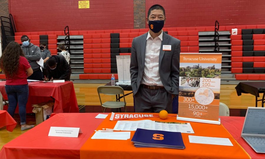 The Syracuse University table, one of more than 60 at Watertown High’s College Night on Oct. 6, 2021.