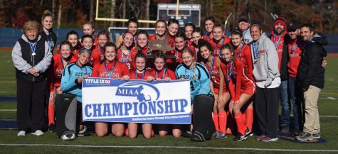 The Watertown High School field hockey team poses after its 1-0 double-overtime victory over Sandwich in the MIAA Division 3 state title game on Saturday, Nov. 20, 2021, at Hanover High School.