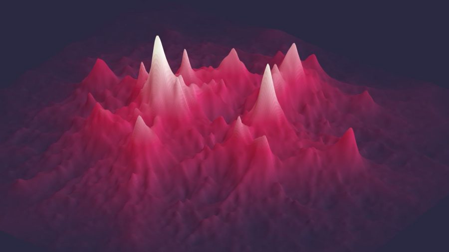 A mountainous structure created by Josh Borrow from a SWIFT cosmological simulation.