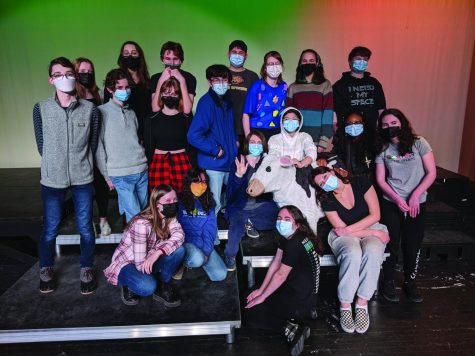 Some of the cast and crew of Into the Woods take a break from a recent rehearsal at Watertown High School. The musical will be performed for three nights in the WHS auditorium, March 17-19, 2022.