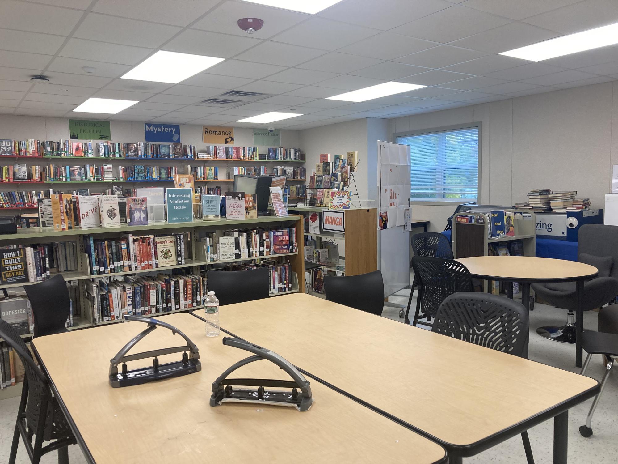 The library in the modular school at Moxley Field may not be as spacious as the previous one at the old Watertown High School -- or the one at the new school that will replace it -- but it is, like all of the others, air-conditioned and filled with lots of natural light.